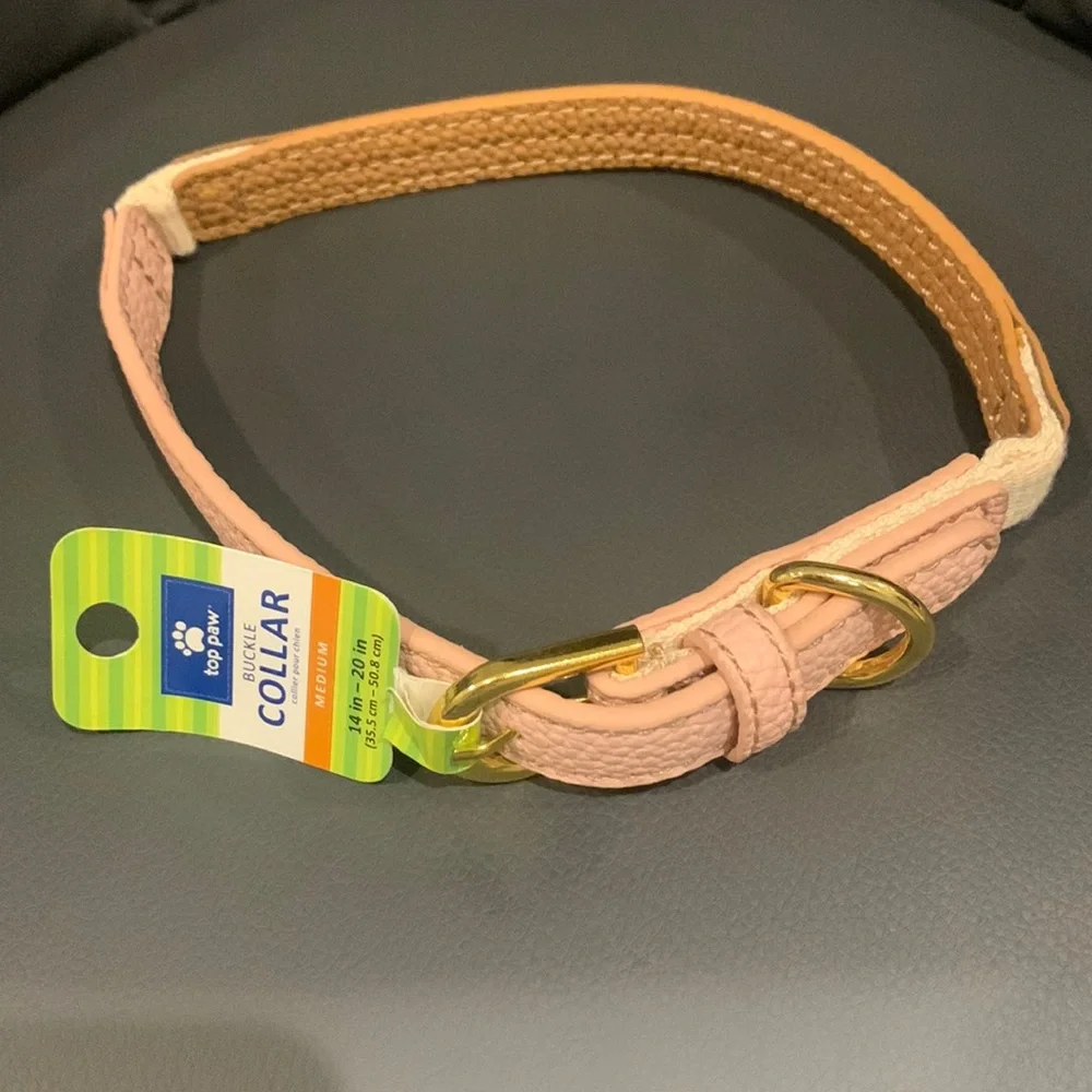 Top Paw Dog Collar pink and tan buckle 14-20in NWT